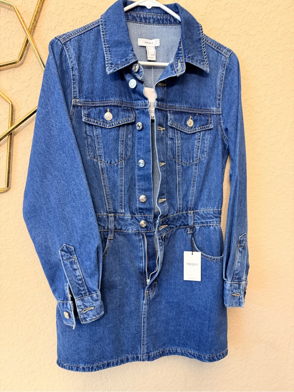 Forever 21 Blue Denim Jacket Dress Size Medium Brand